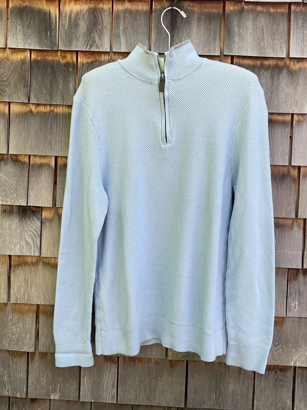 Magaschoni Light Blue Half-Zip Textured Sweater